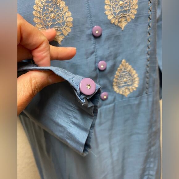 La Fille Blue Caftan Dress Sz XL - Picture 3 of 9